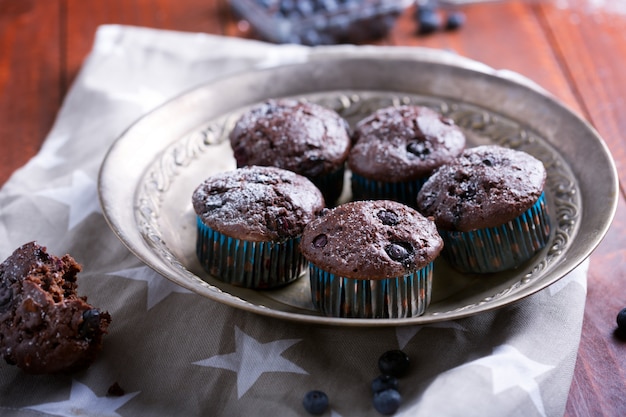Chocolate muffins - american sweet food Premium Photo