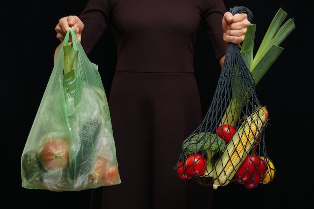 Premium Photo | Choice to use plastic bags or multi-use bags