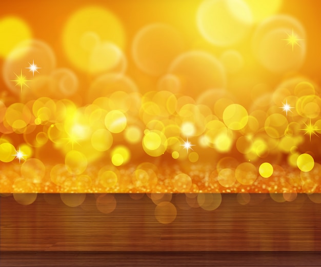 Christmas background with wood table against bokeh lights Free Photo