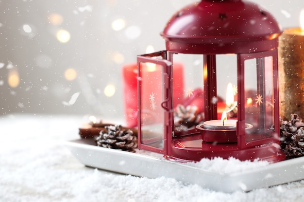 Christmas Candles With Fir Cones Lantern Christmas Decoration