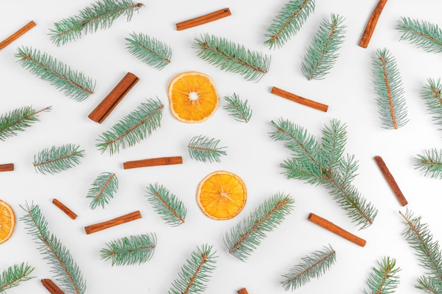 Christmas Decoration With Fir Tree Dry Oranges And Cones Photo