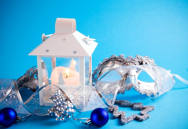 Premium Photo  Christmas decorations on blue background