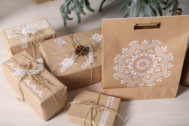 gift boxes and wrapping paper