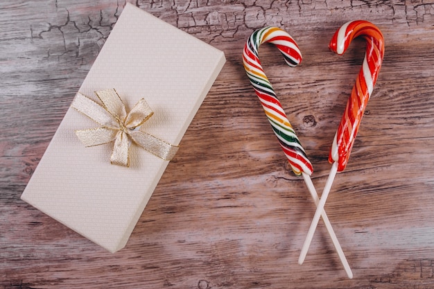 Christmas flat lay on wooden background Free Photo