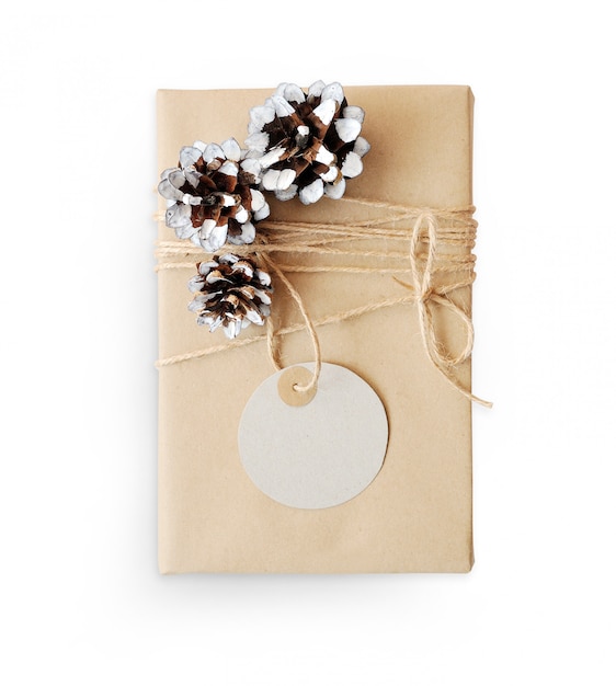 Download Christmas mockup gift box wrapped in brown recycled paper ...