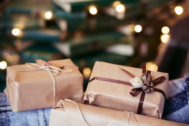 Free Photo  Christmas presents with brown paper