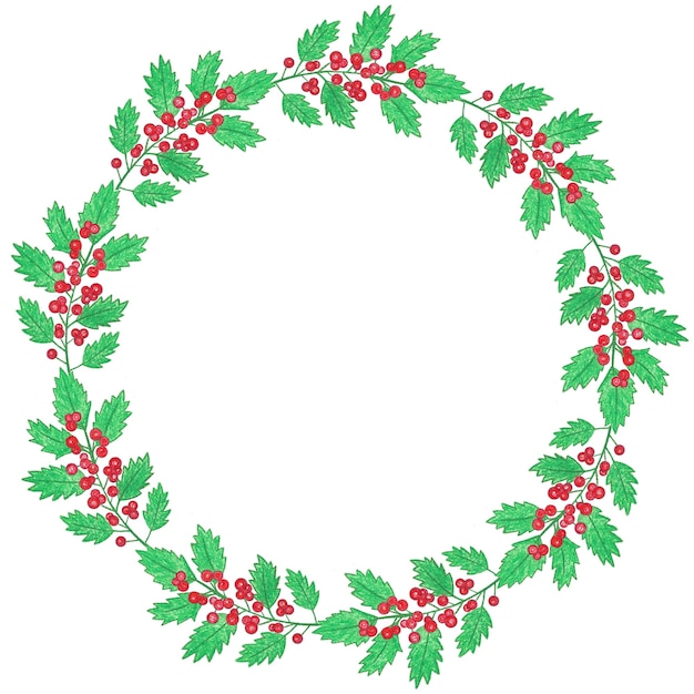 Premium Photo | Christmas wreath illustration drawn with colored pencils