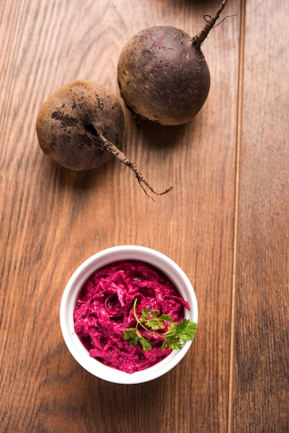 Premium Photo Chukandar Or Beetroot Raita Or Pachadi Also Known As Koshimbir Or Salad 0110