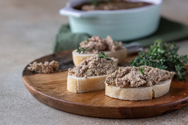 Premium Photo | Ciabatta with chicken or turkey liver pate with thyme ...