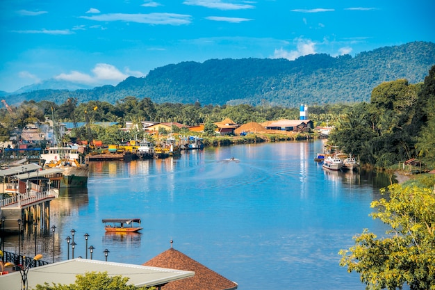 Premium Photo | City of lawas in sarawak with river and beautiful blue sky