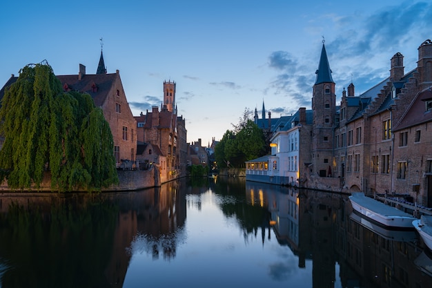 Premium Photo | City skyline at night in belgium