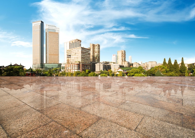 Premium Photo Cityscape And Skyline Of Hangzhou New City In Cloud Sky On View From Marble Floor