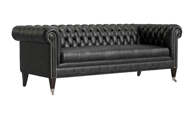 Classic Vintage Tufted Black Leather, Tufted White Leather Sofa