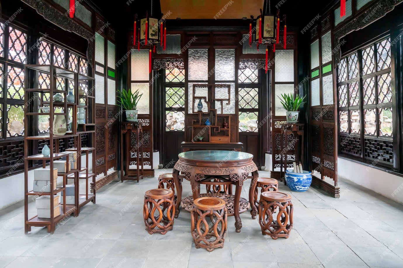 Premium Photo | The classical chinese style hall in the humble ...