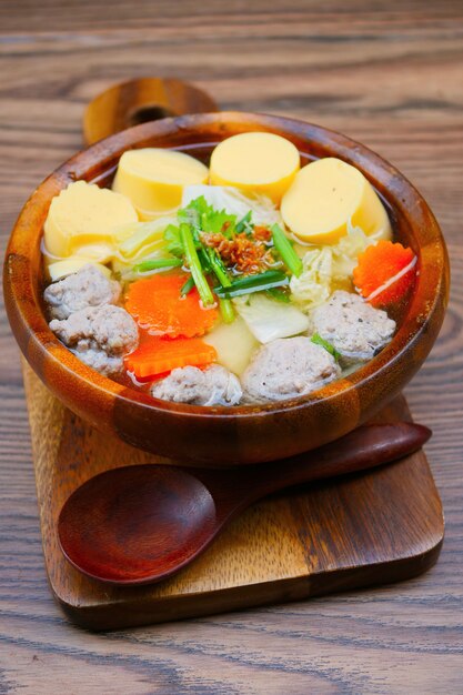 Premium Photo | Clear soup with tofu and minced pork