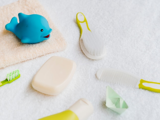 Close-up bath accessories for baby Free Photo