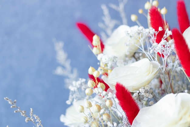 Premium Photo Close Up On Bouquet Of Colorful Dried Flowers And White Roses