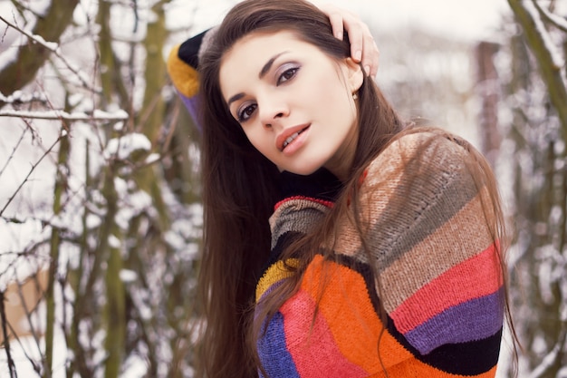 Free Photo | Close-up of brunette woman with colorful jersey