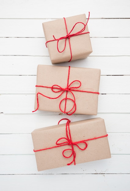 Premium Photo | Close up christmas style rustic brown paper package ...