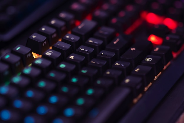 Premium Photo | Close up of computer rgb gaming keyboard, illuminated ...