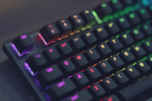 Premium Photo | Close up of computer rgb gaming keyboard, illuminated ...