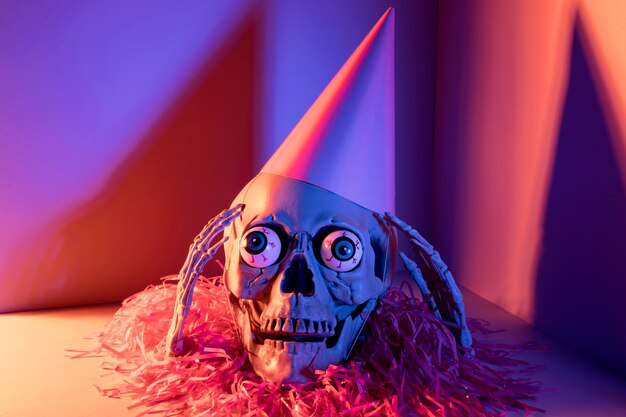 Free Photo Closeup creepy halloween skeleton with confetti