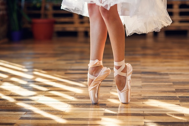 Close-up dancing legs of ballerina 