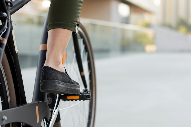 Free Photo | Close-up foot on bicycle pedal