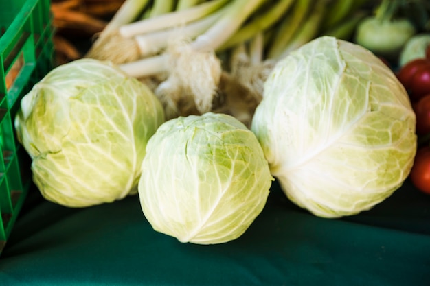 Close-up of fresh organic cabbage at farmers market Free Photo