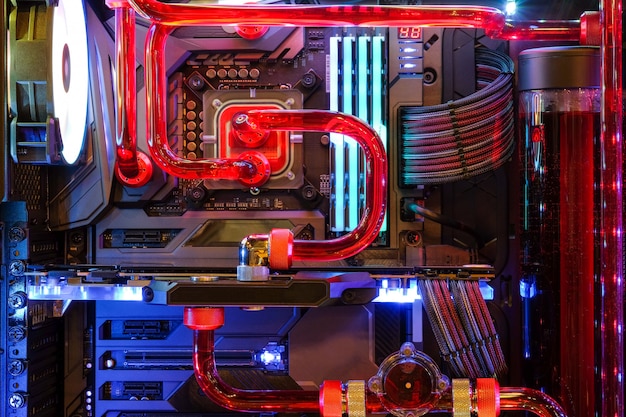 Close Up And Inside Desktop Pc Gaming And Water Cooling Cpu With