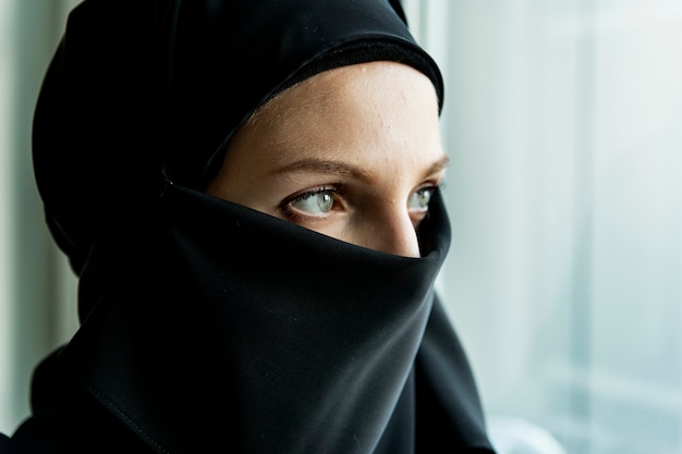 Premium Photo | Close up of islamic woman portrait