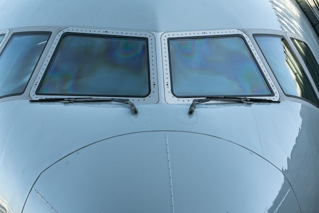 airplane cockpit front view inside