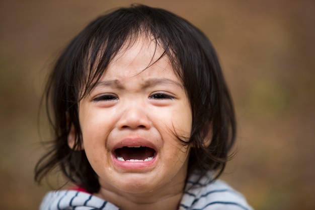 Close up little kid girl crying with tearful on her face | Premium ...