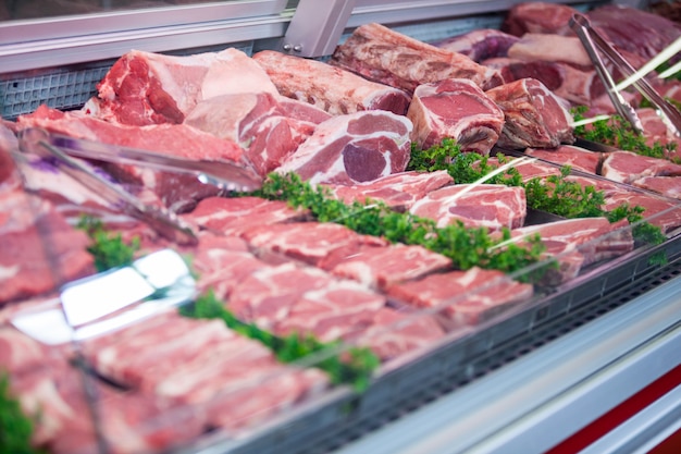 Premium Photo | Close-up of meat in display