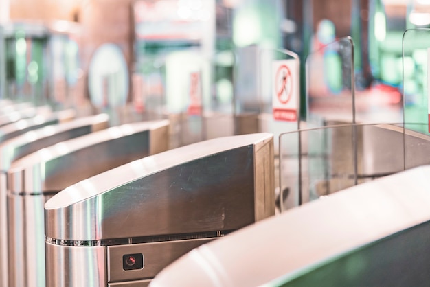 Premium Photo | Close up metal turnstile in modern company or building b