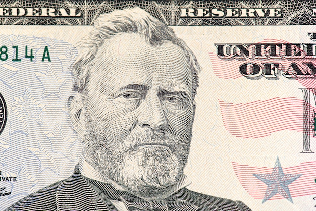 Premium Photo Close Up Part Of 50 Fifty Dollar Bill With Us President Ulysses Grant Face