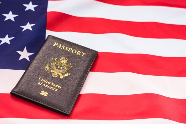 Premium Photo | Close up on passport on american flag