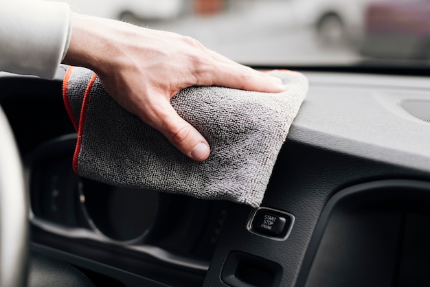 Close Up Of Person Cleaning Car Interior Photo Free Download