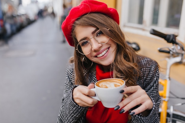 Free Photo | Close-up portrait of pale brunette girl with charming ...