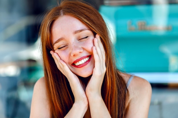 Free Photo | Close up portrait or pretty cute redhead woman , smiling ...