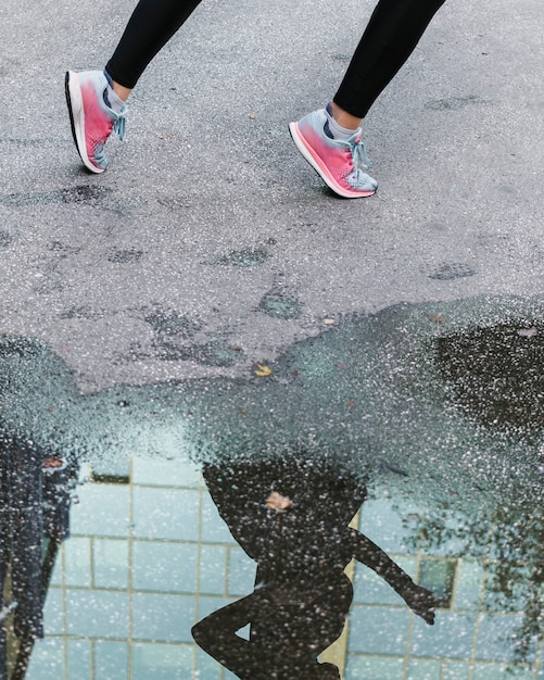 Free Photo | Close-up of reflection of woman in puddle