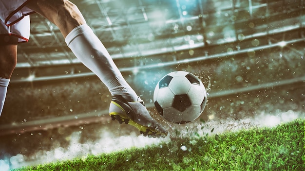 Premium Photo Close Up Of A Soccer Player Who Kicks The Ball