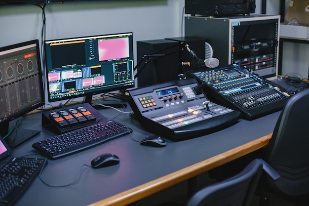 Free Photo Close Up Of Sound Engineer Studio With Equipment