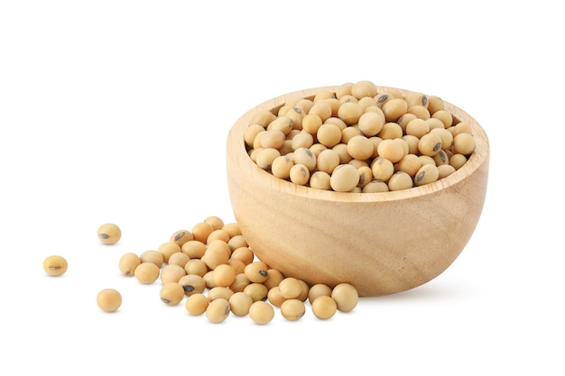 Premium Photo | Close-up of soybean seeds in wooden bowl