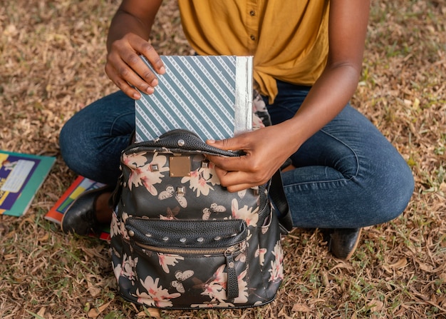 Close up student with backpack Free Photo