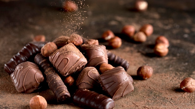 Close-up view of delicious chocolate assortment Free Photo