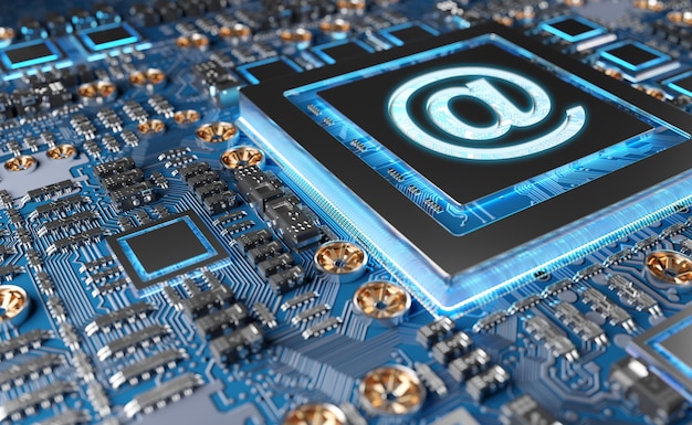 Close-up view of a modern gpu card with email icon Premium Photo