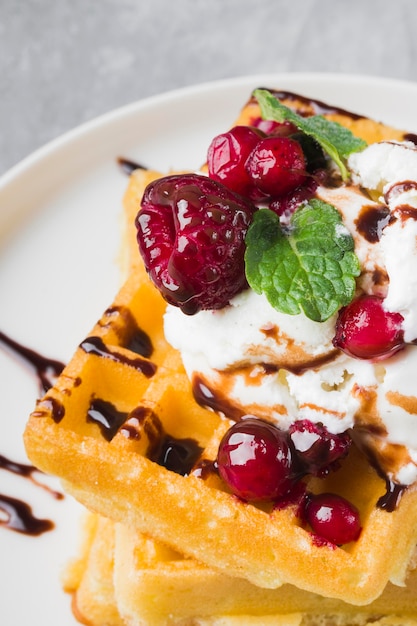 Closeup Waffles With Ice Cream A