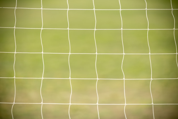 Premium Photo Close Up Of White Football Soccer Goal Net With Green Grass As Background Using As Sport Wallpaper Or Background