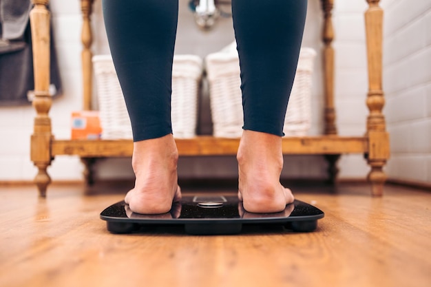 Premium Photo Close Up Of Woman On A A Bathroom Scale Diet Problems